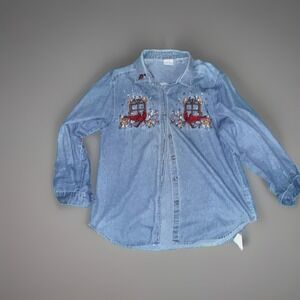 Vintage 90s Bobbie Brooks Embroidered Cardinal Denim Shirt Women's XL
